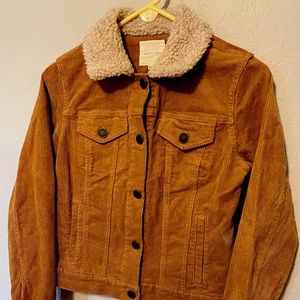 Copper Key XS brown corduroy jacket with fleece collar